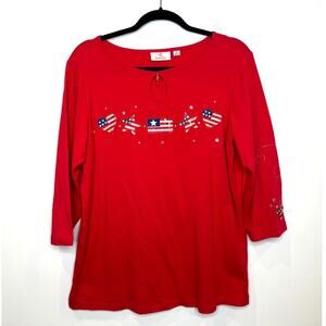 Quacker Factory Patriotic, USA, America, 4th of July, Quarter Sleeve Women's Top